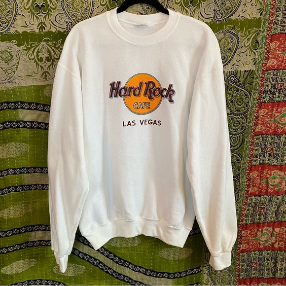 Hard Rock Cafe Tops - Vintage Y2K Hard Rock Cafe White Las Vegas Crewneck Sweatshirt Size Medium